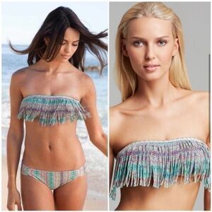 L*Space Dolly Fringe Monique Bikini Set Swimsuit (Top Large Bottom Small)